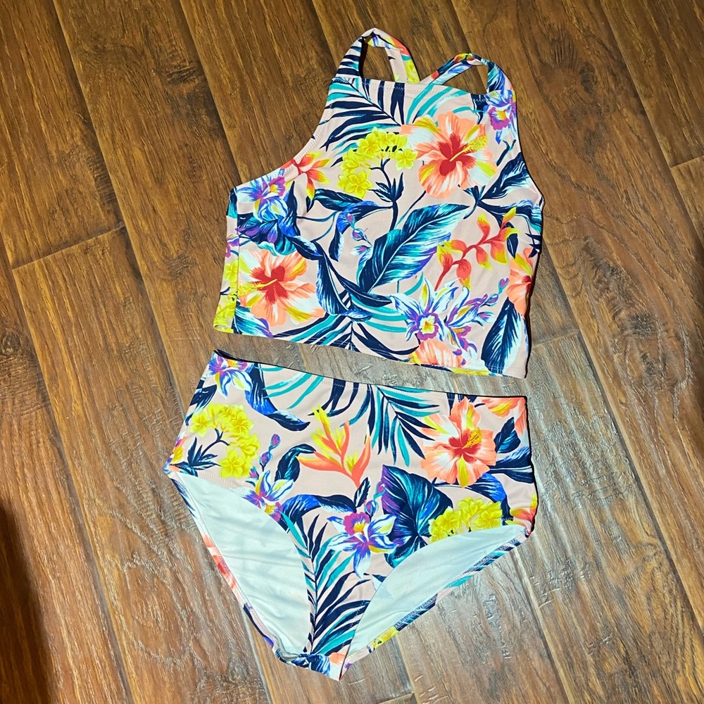 Old Navy 2 Piece XL Swim Suit Apron Top with High Waisted Bottoms